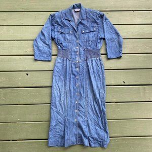 Vintage Dark Wash Denim Maxi Dress Size 8